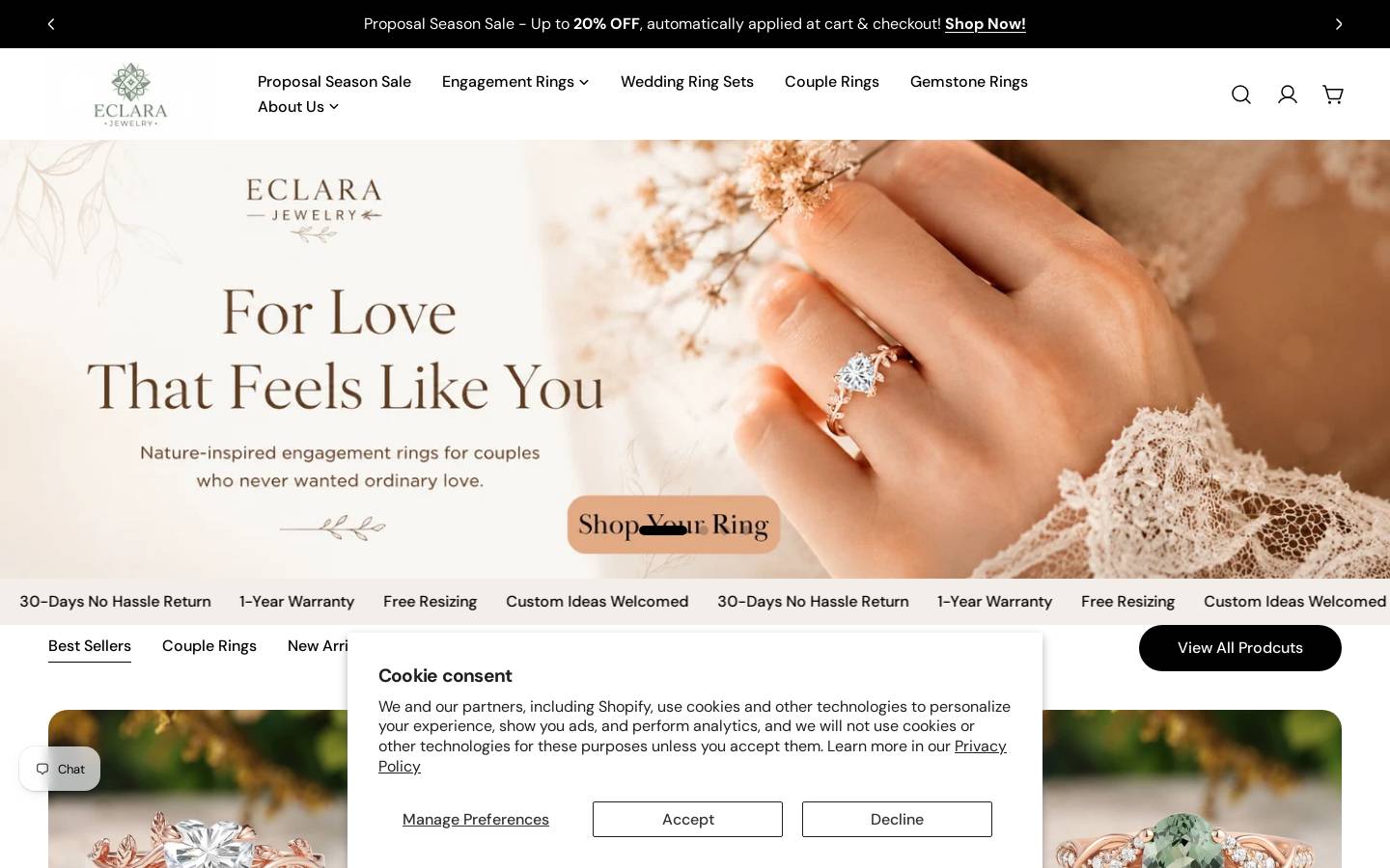 Eclara Jewelry homepage screenshot