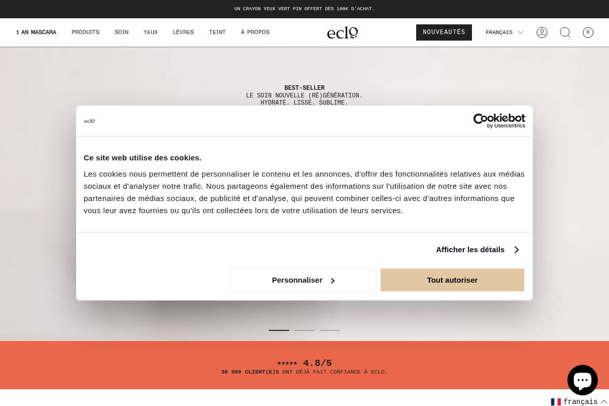 eclobeauty.com homepage screenshot