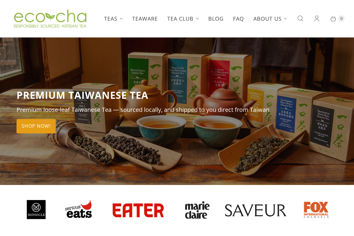 Eco-Cha Teas homepage screenshot