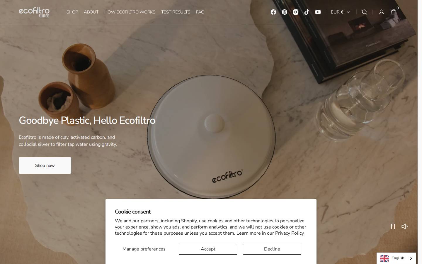 Ecofiltro Europe homepage screenshot