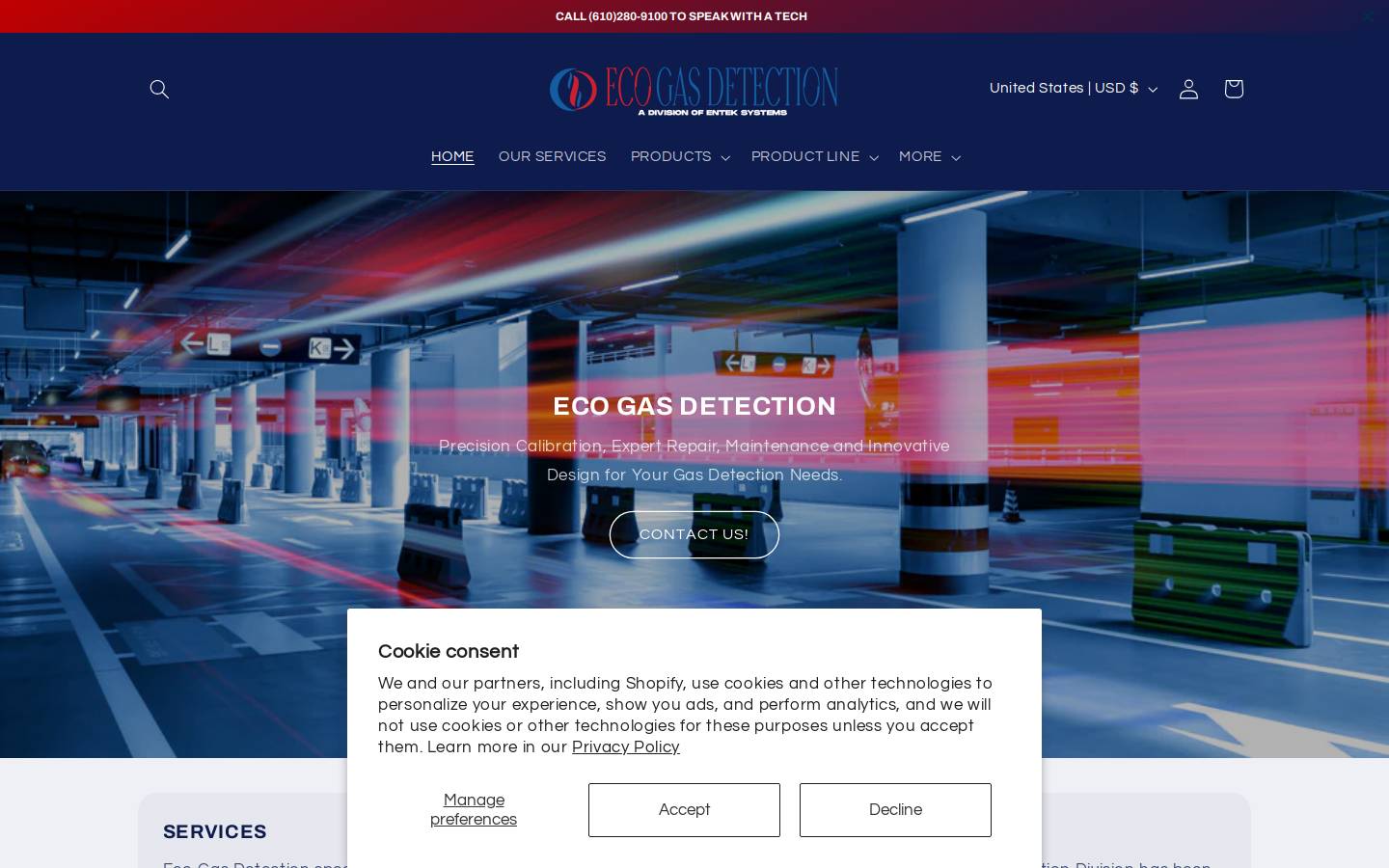 ecogasdetection.com homepage screenshot