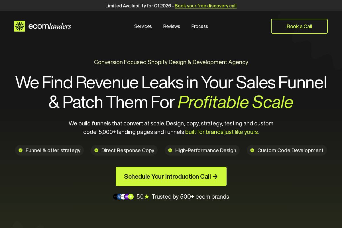 Ecomlanders homepage screenshot