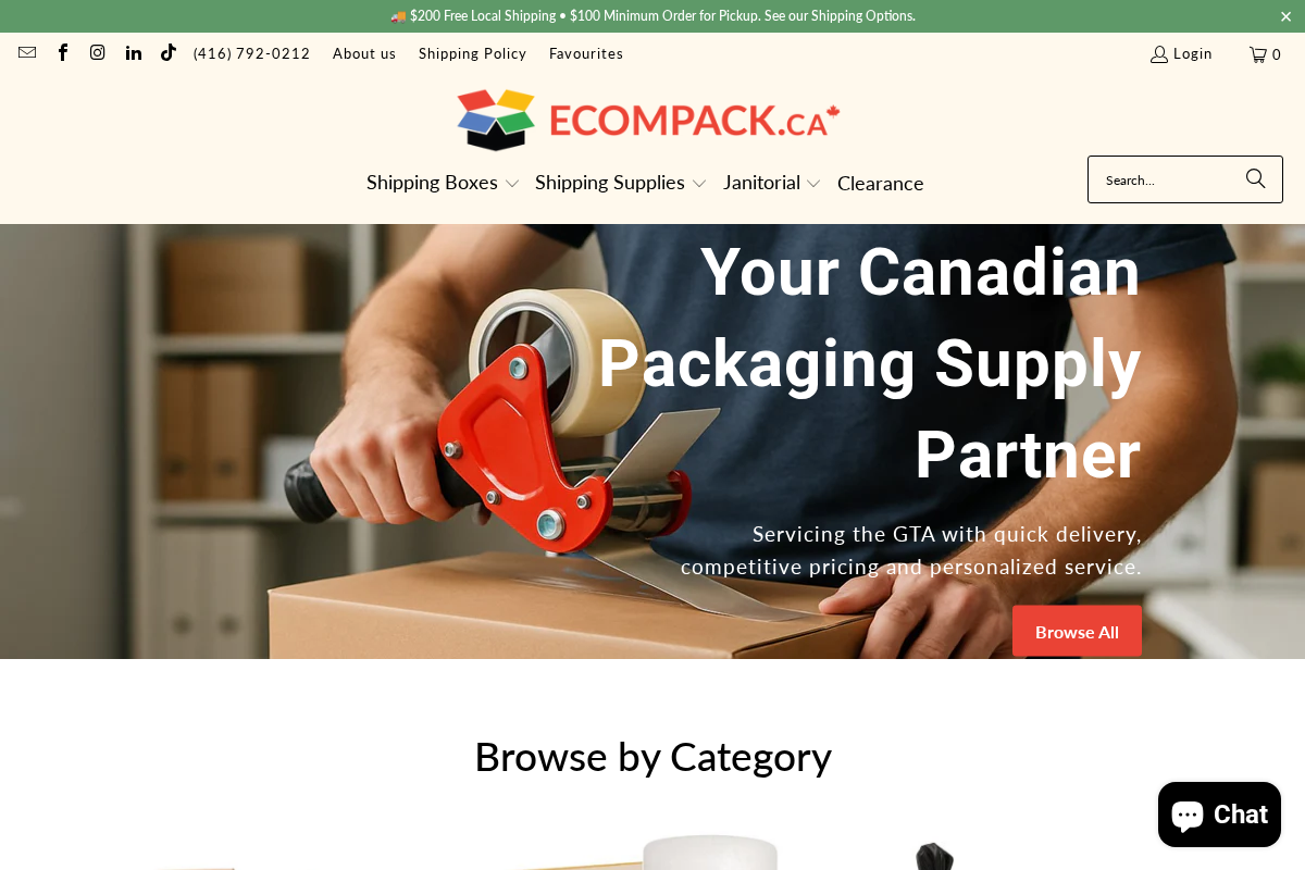 EcomPack.ca - Packaging Supplies homepage screenshot