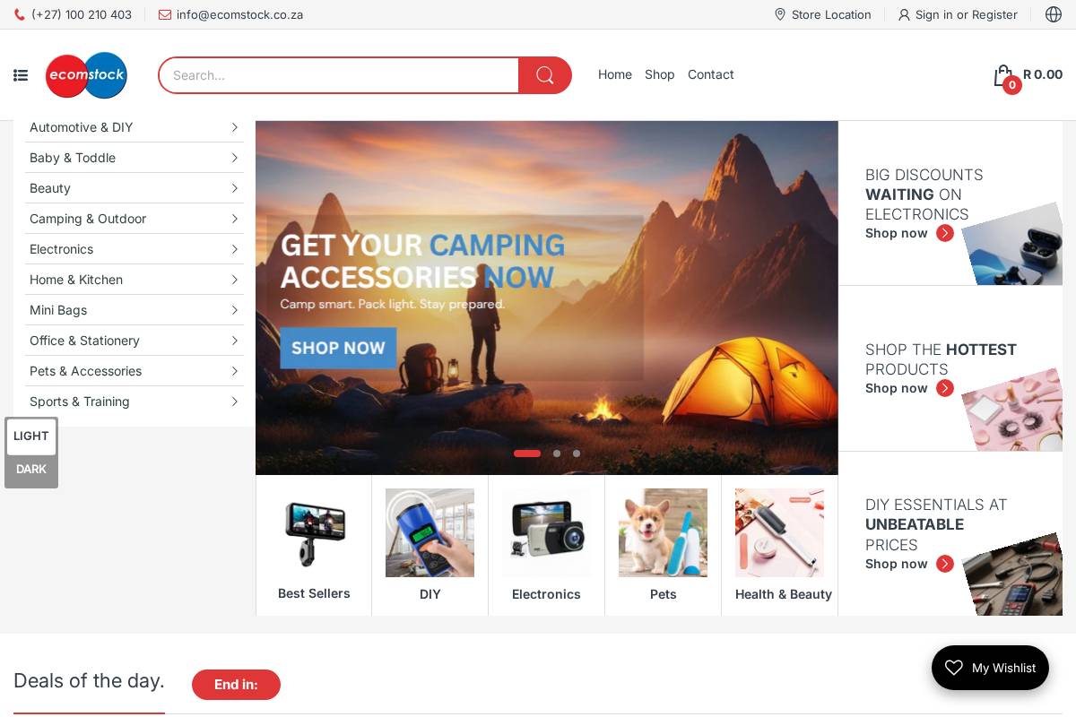 ecomstock.co.za homepage screenshot