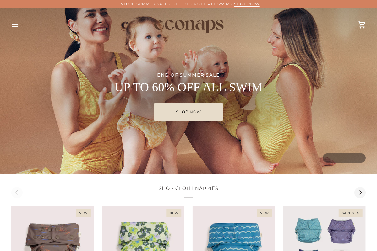 EcoNaps Modern Cloth Nappies homepage screenshot