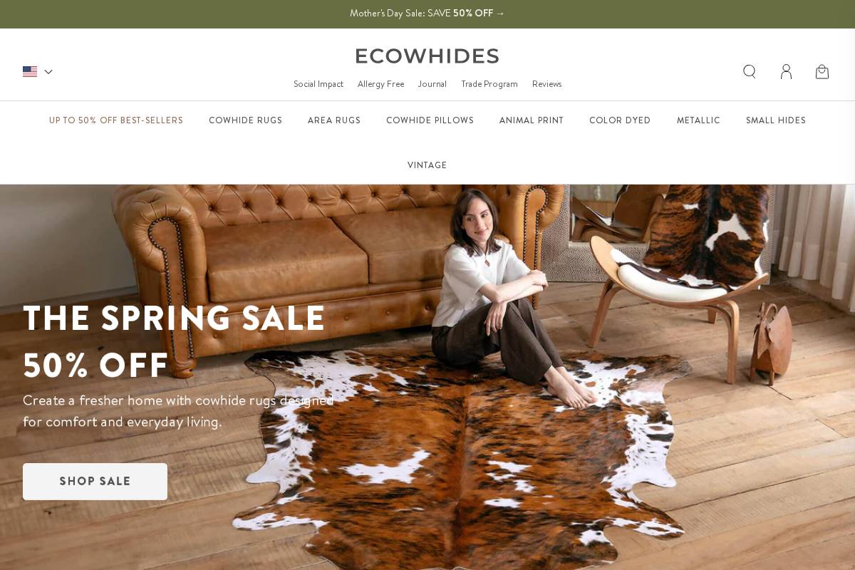 eCowhides homepage screenshot