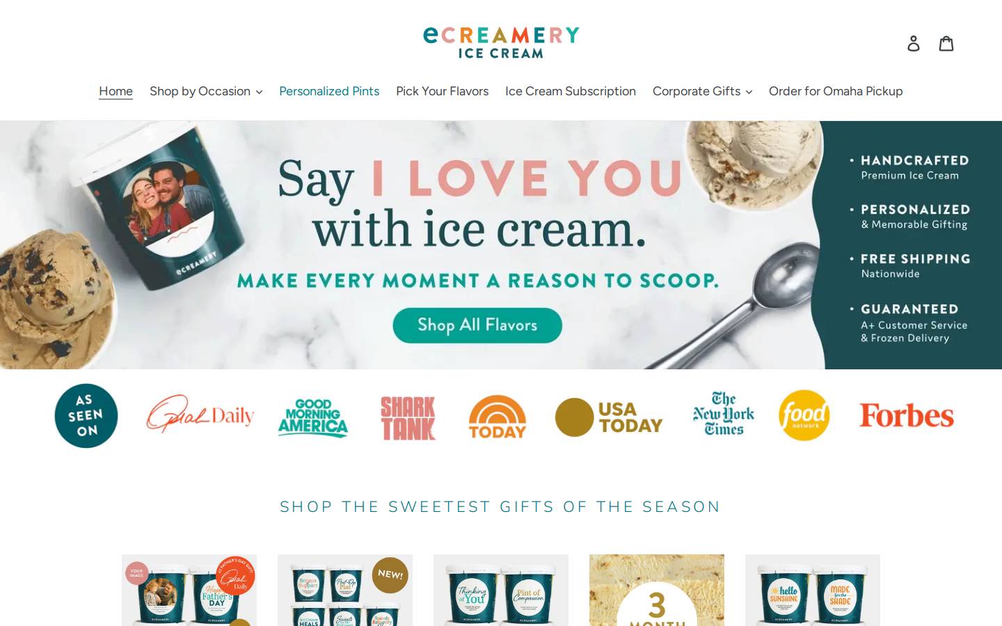 eCreamery Ice Cream homepage screenshot