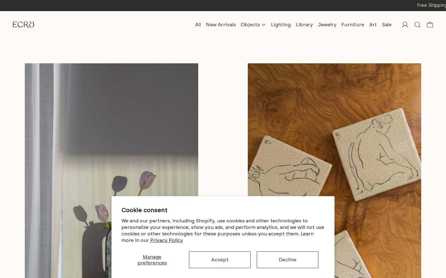 ecruvintage.com homepage screenshot