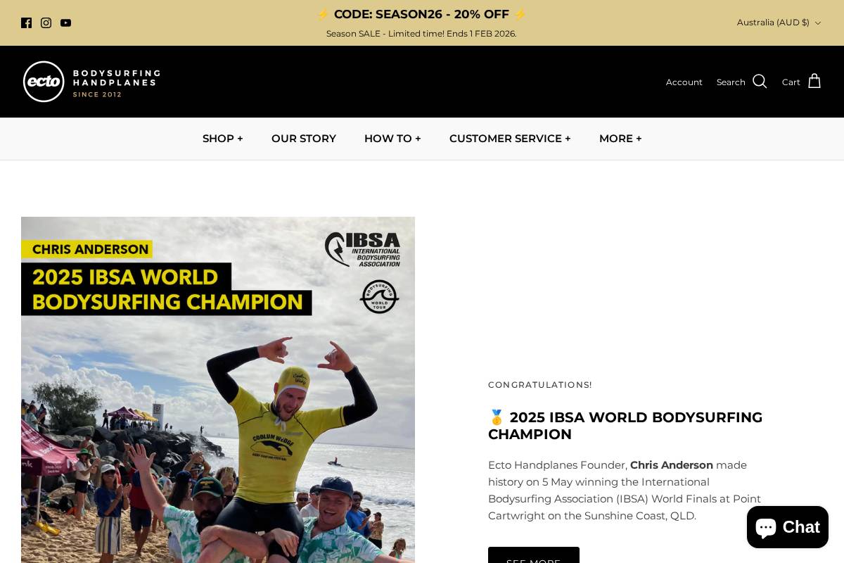 Ecto Handplanes homepage screenshot