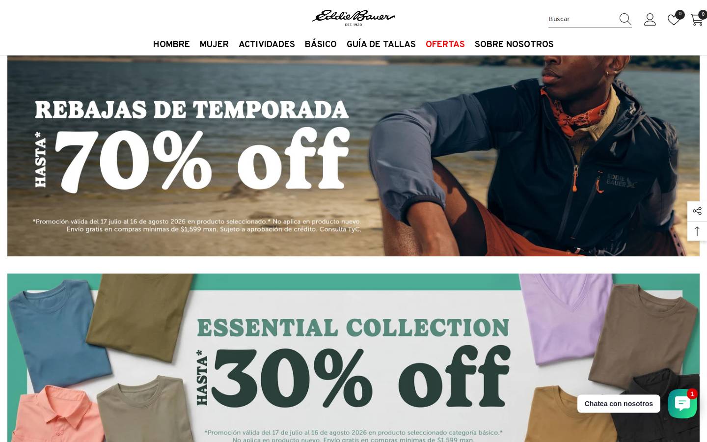 Eddie Bauer homepage screenshot