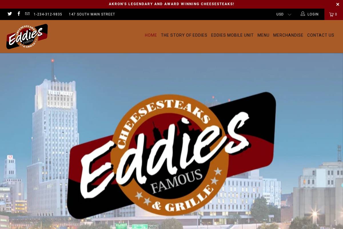 eddiesfamouscheesesteaks.com homepage screenshot