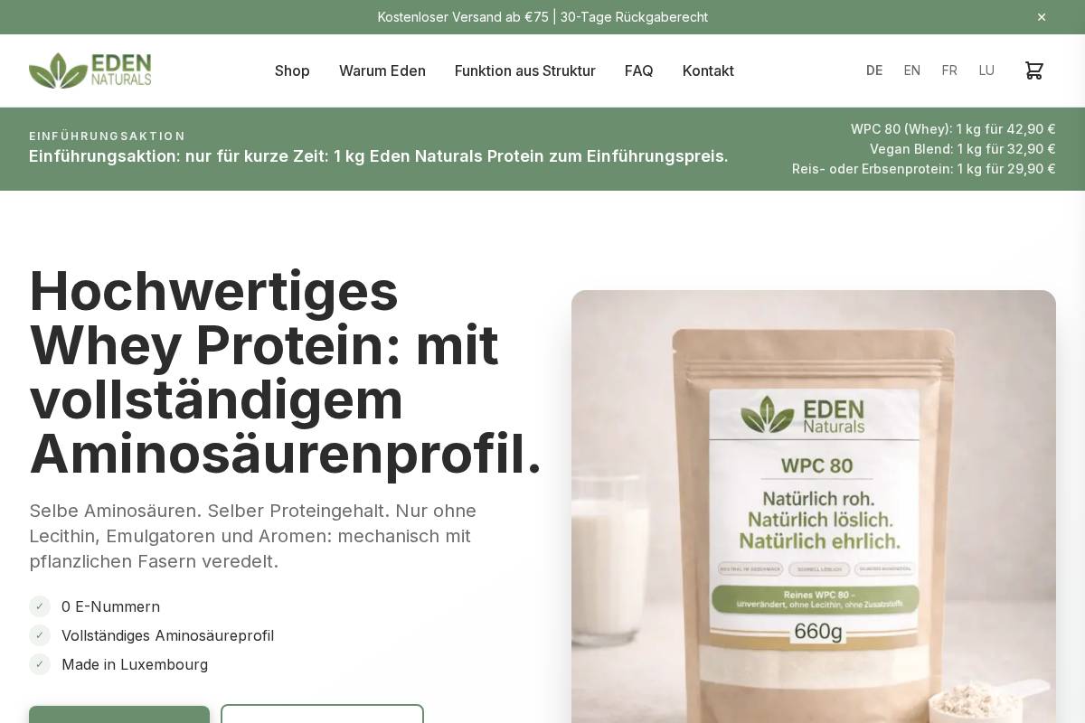 eden-naturals.lu homepage screenshot