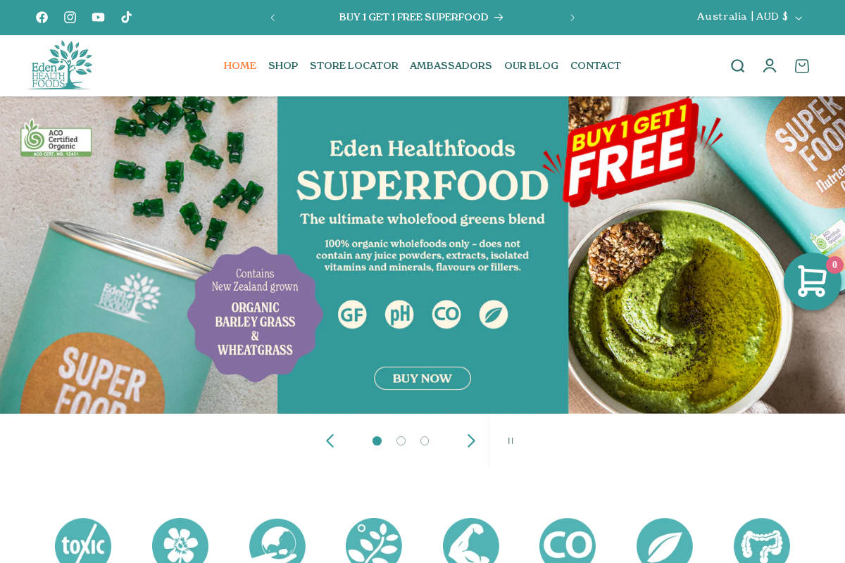 Eden Healthfoods homepage screenshot