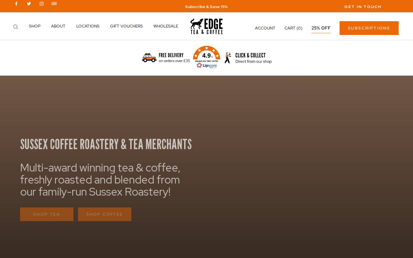 Edgcumbes Tea & Coffee homepage screenshot