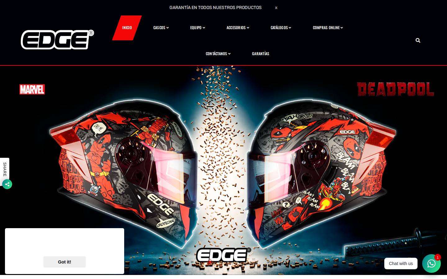 edgehelmets.com homepage screenshot