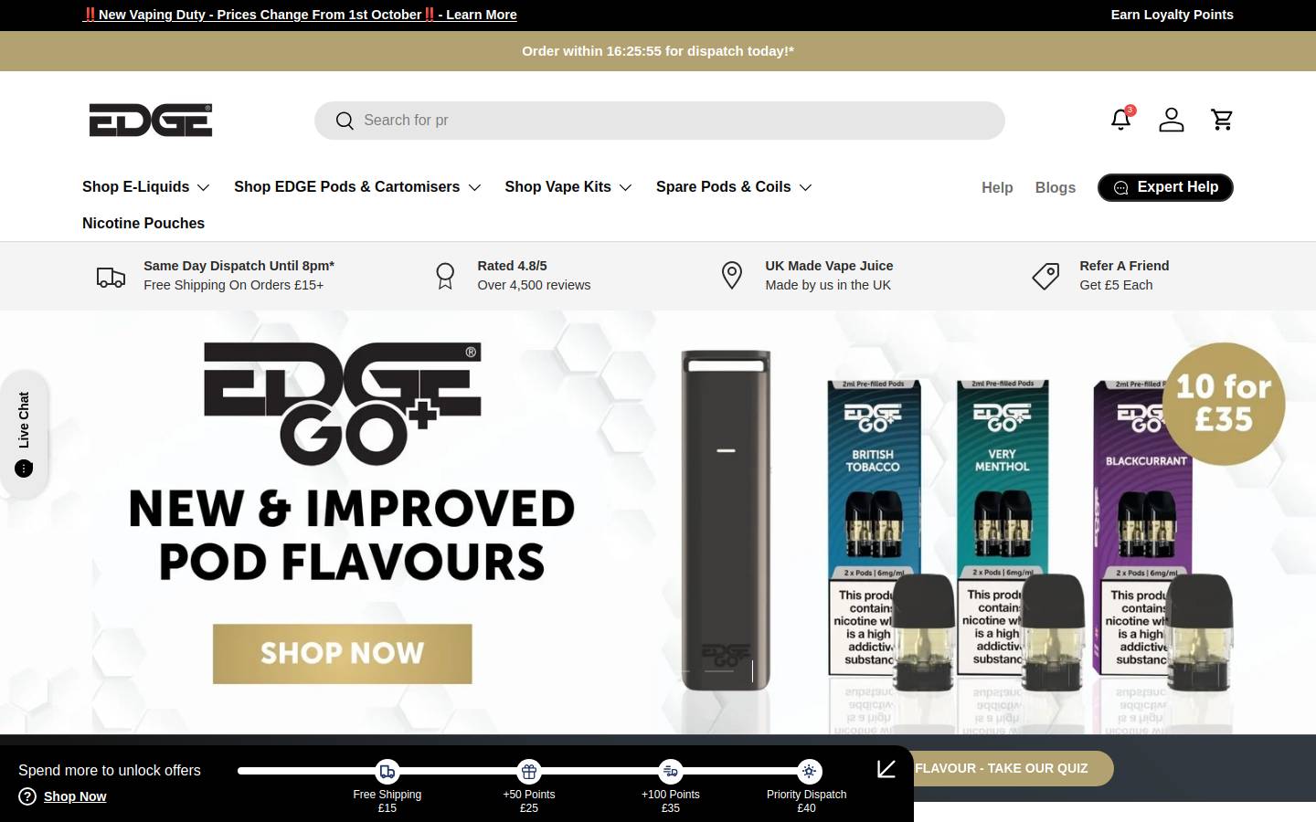 Edge Vaping homepage screenshot