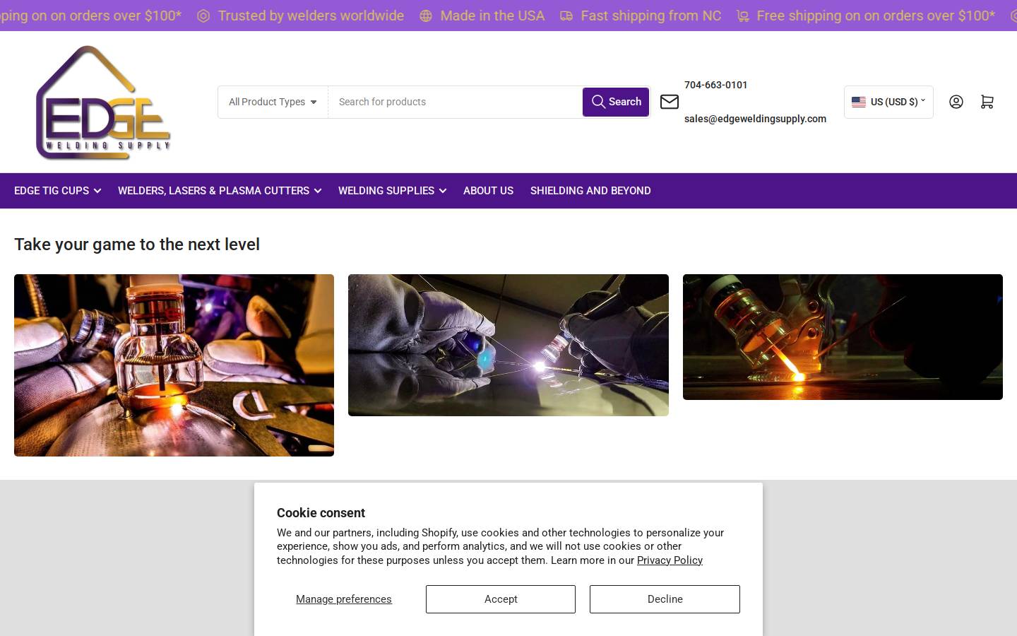 edgeweldingsupply.net homepage screenshot