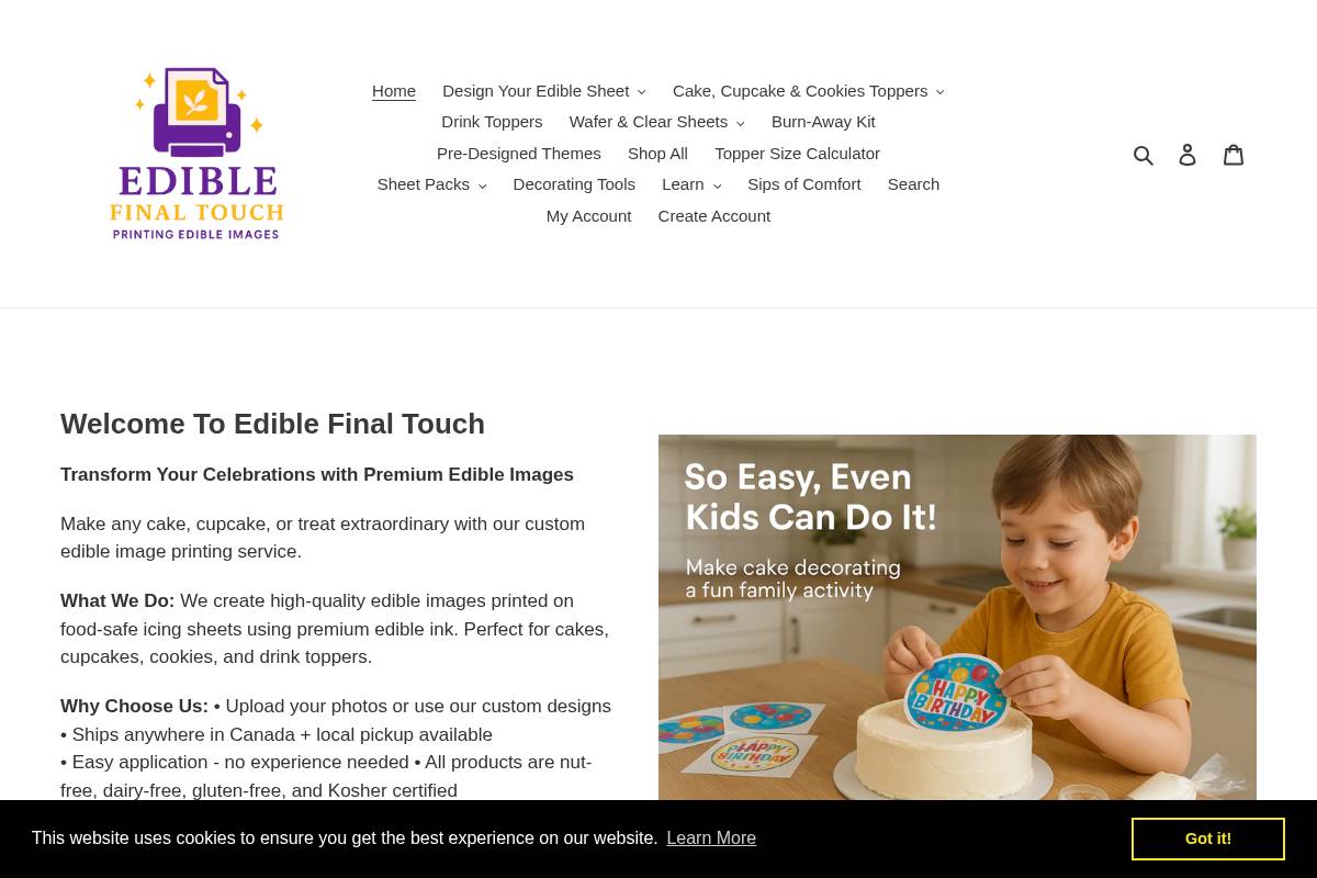 ediblefinaltouch.ca homepage screenshot