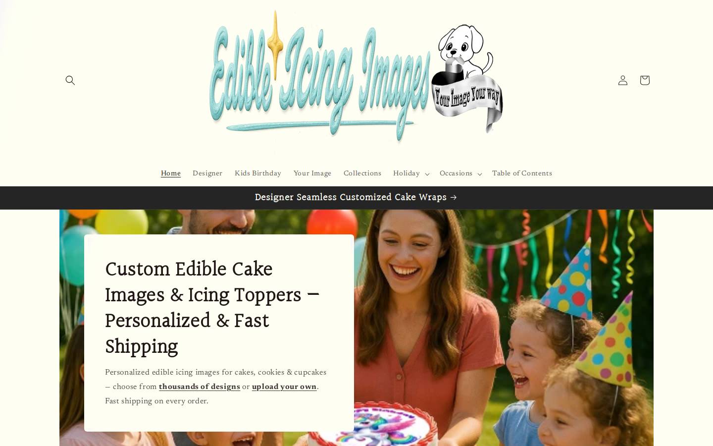 edibleicingimages.com homepage screenshot
