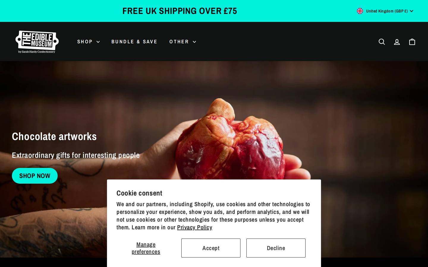 ediblemuseum.com homepage screenshot