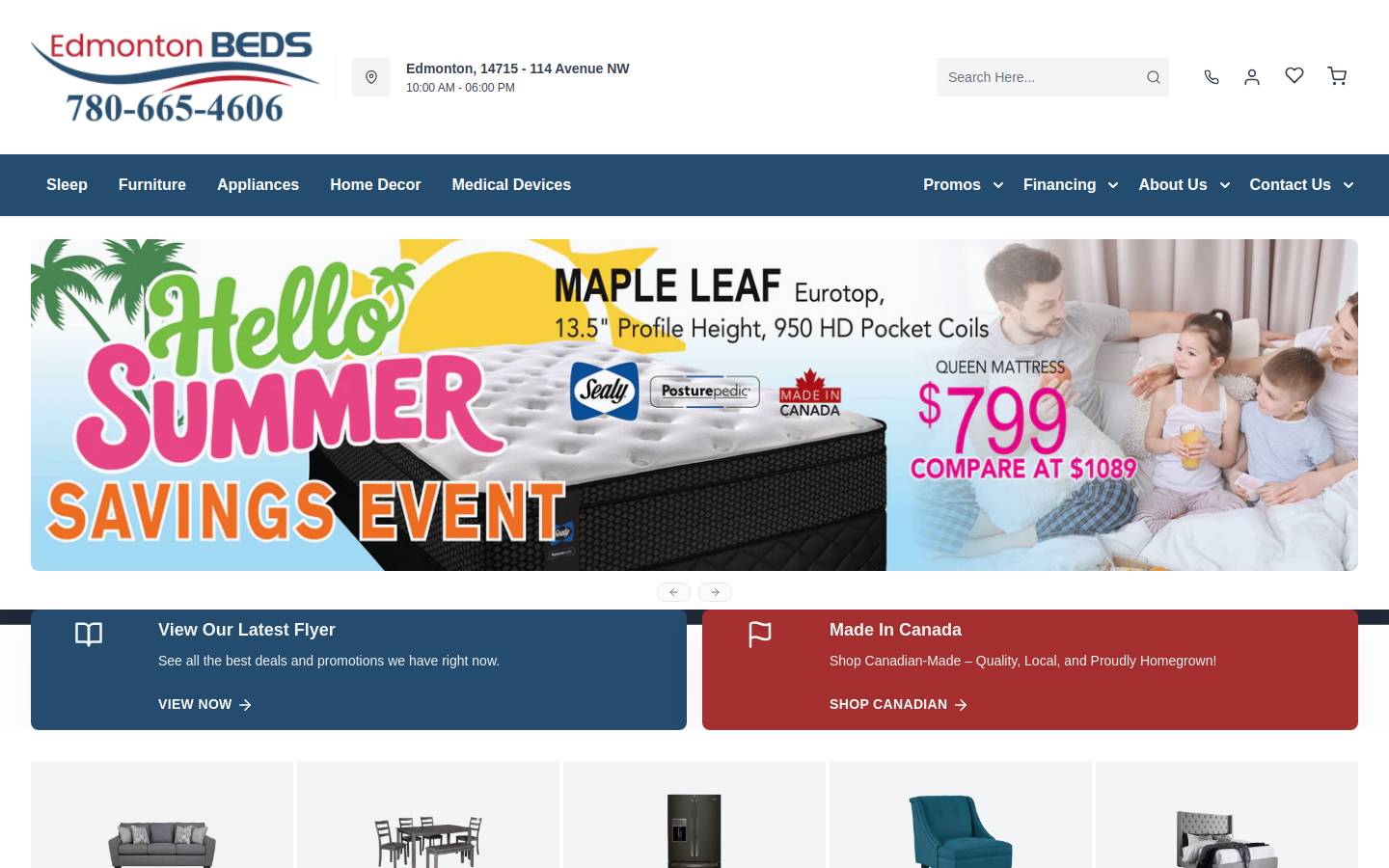 edmontonbeds.com homepage screenshot
