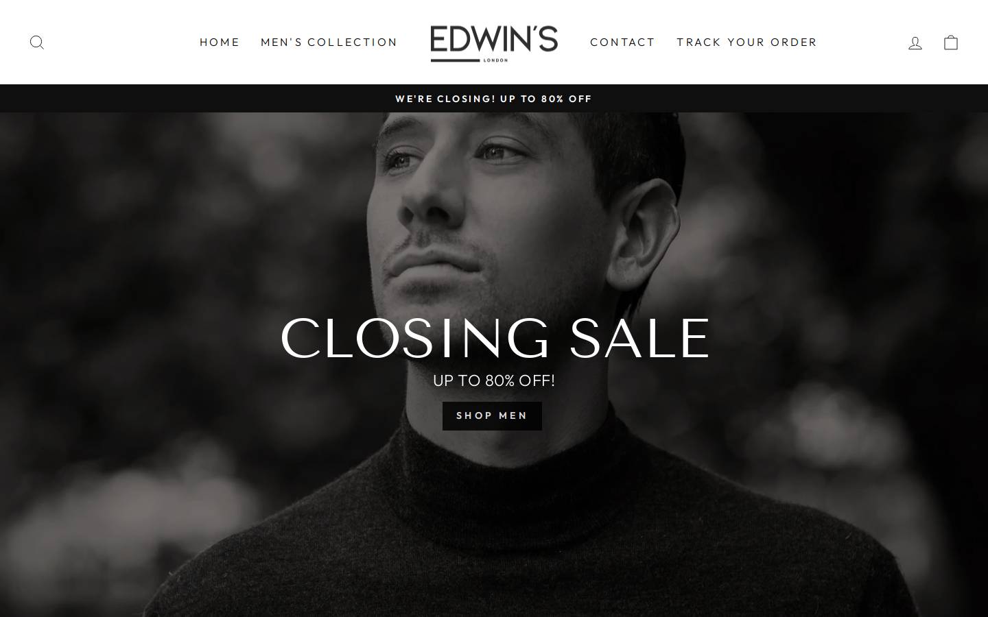 Edwins London homepage screenshot