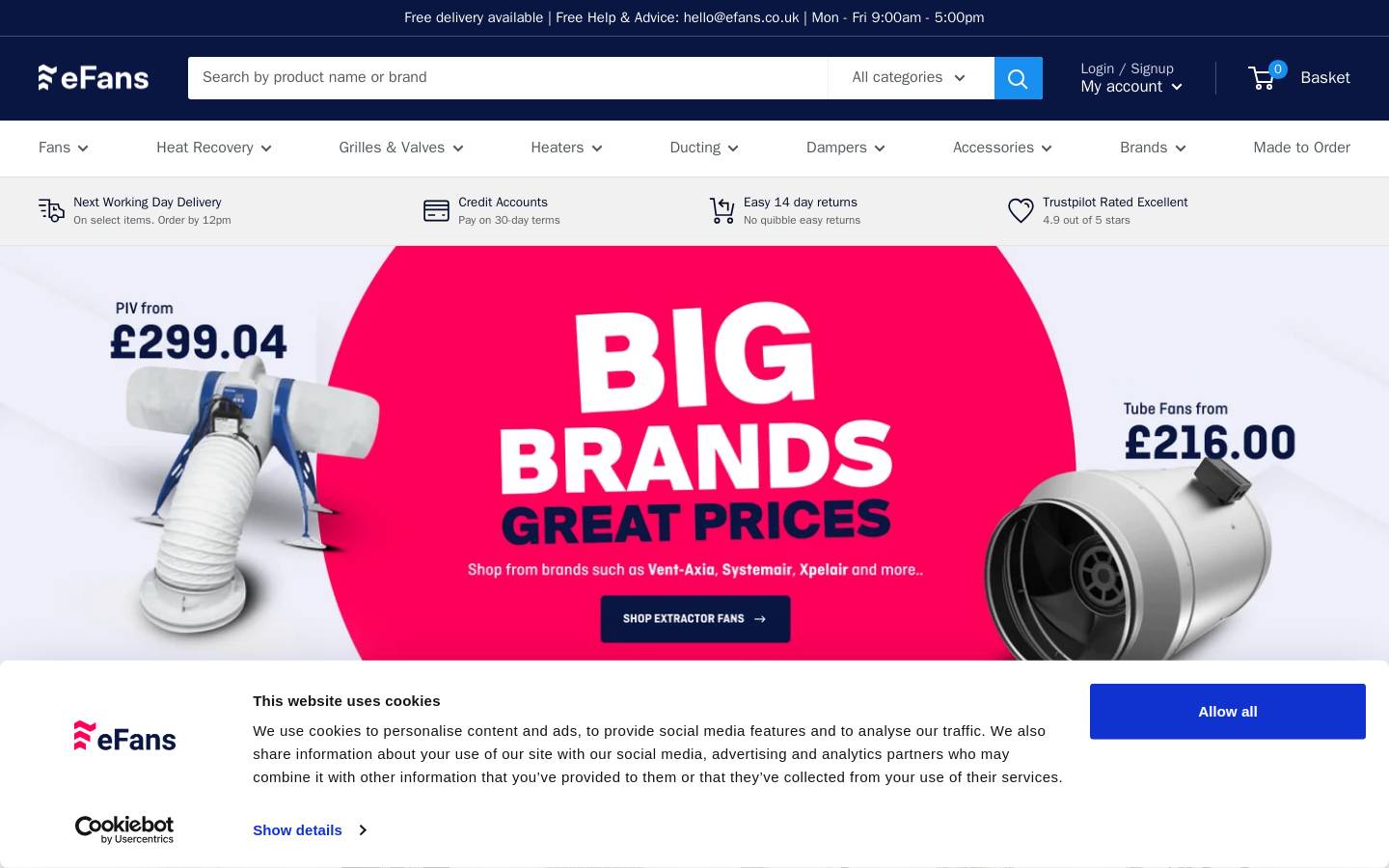 eFans Direct homepage screenshot