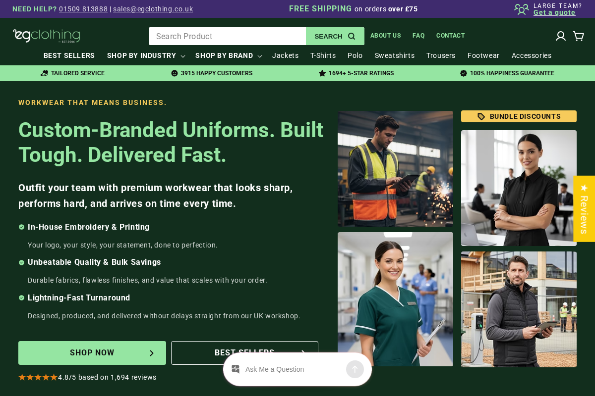 EG Clothing homepage screenshot