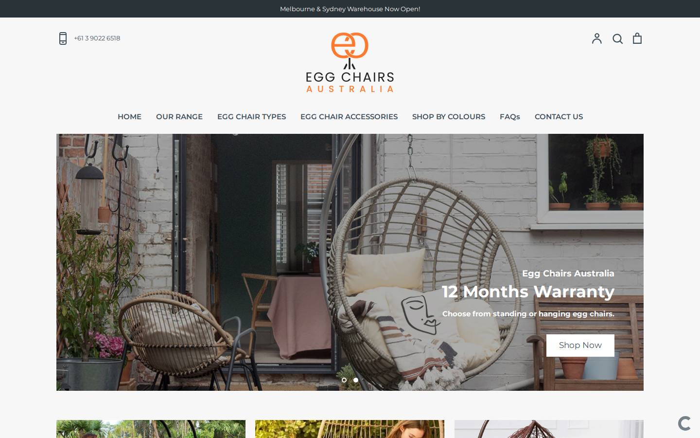 eggchairsaustralia.com.au homepage screenshot