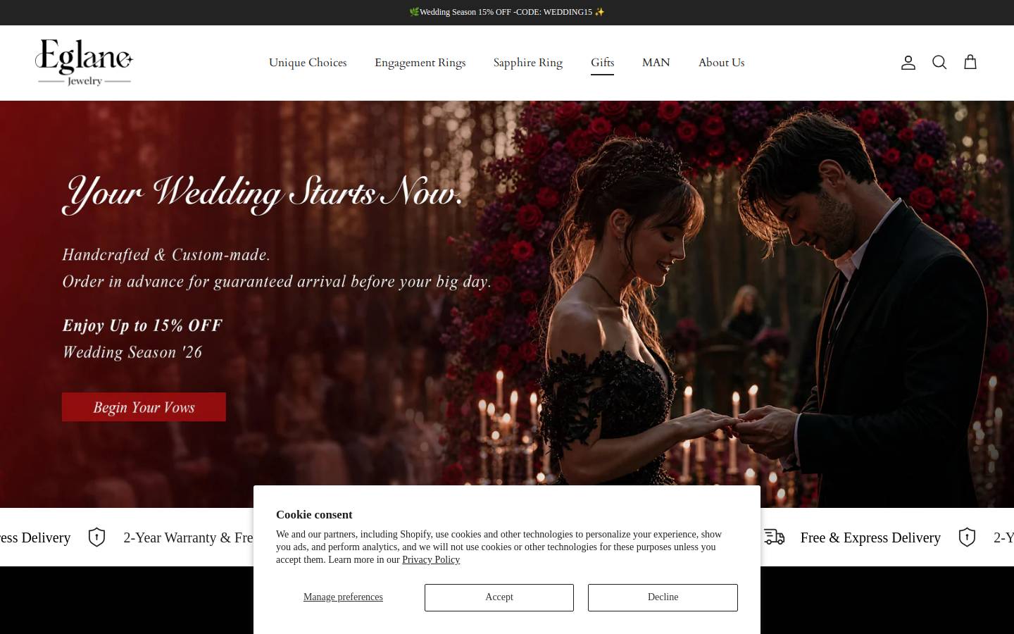 eglanejewelry.com homepage screenshot