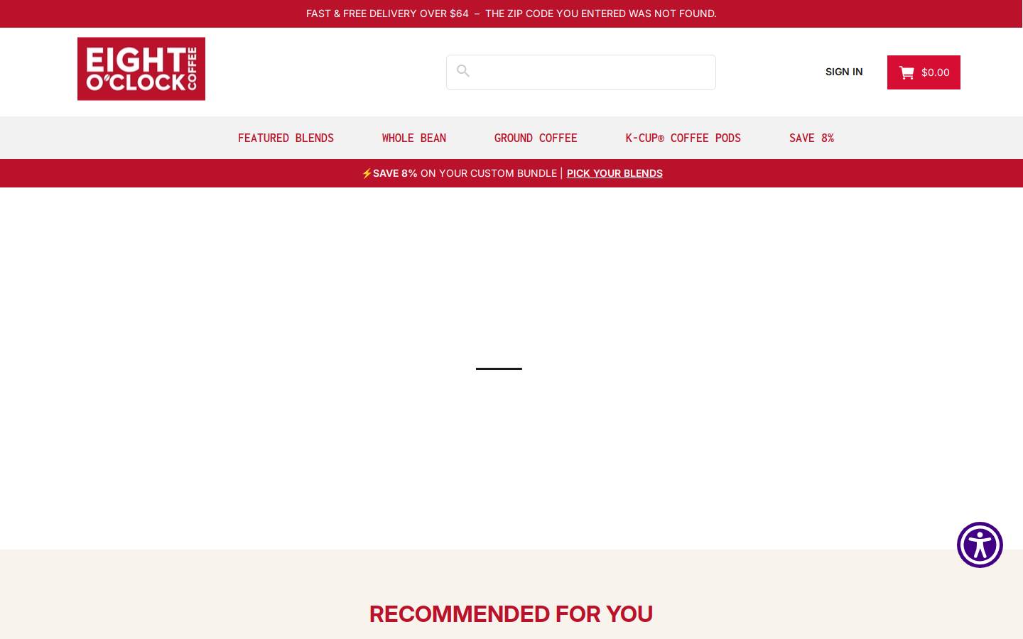 Eight O'Clock Coffee homepage screenshot