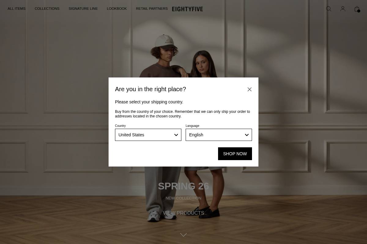Eightyfive homepage screenshot