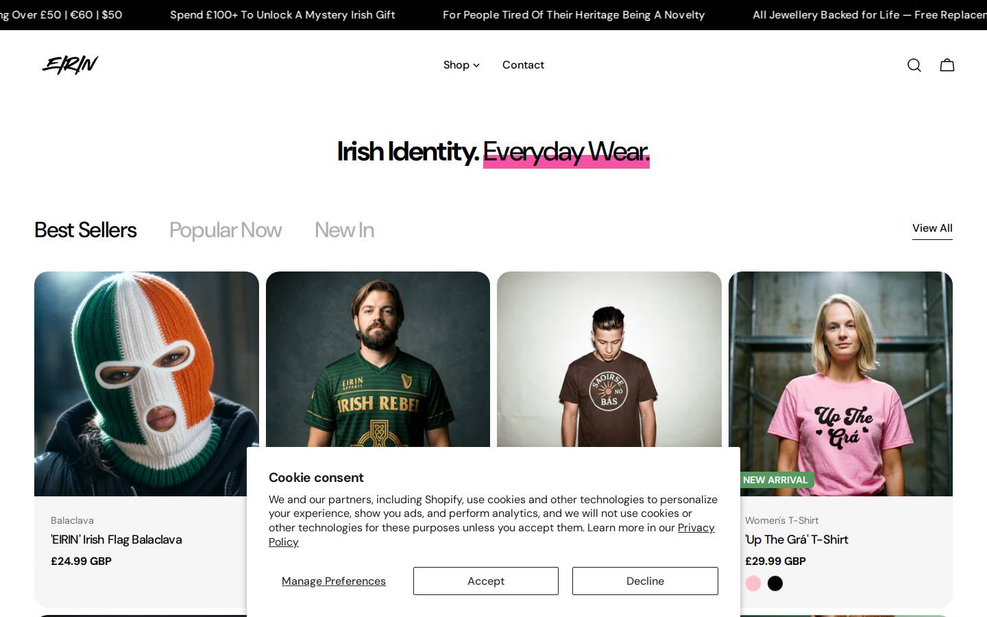 Eirin Apparel homepage screenshot