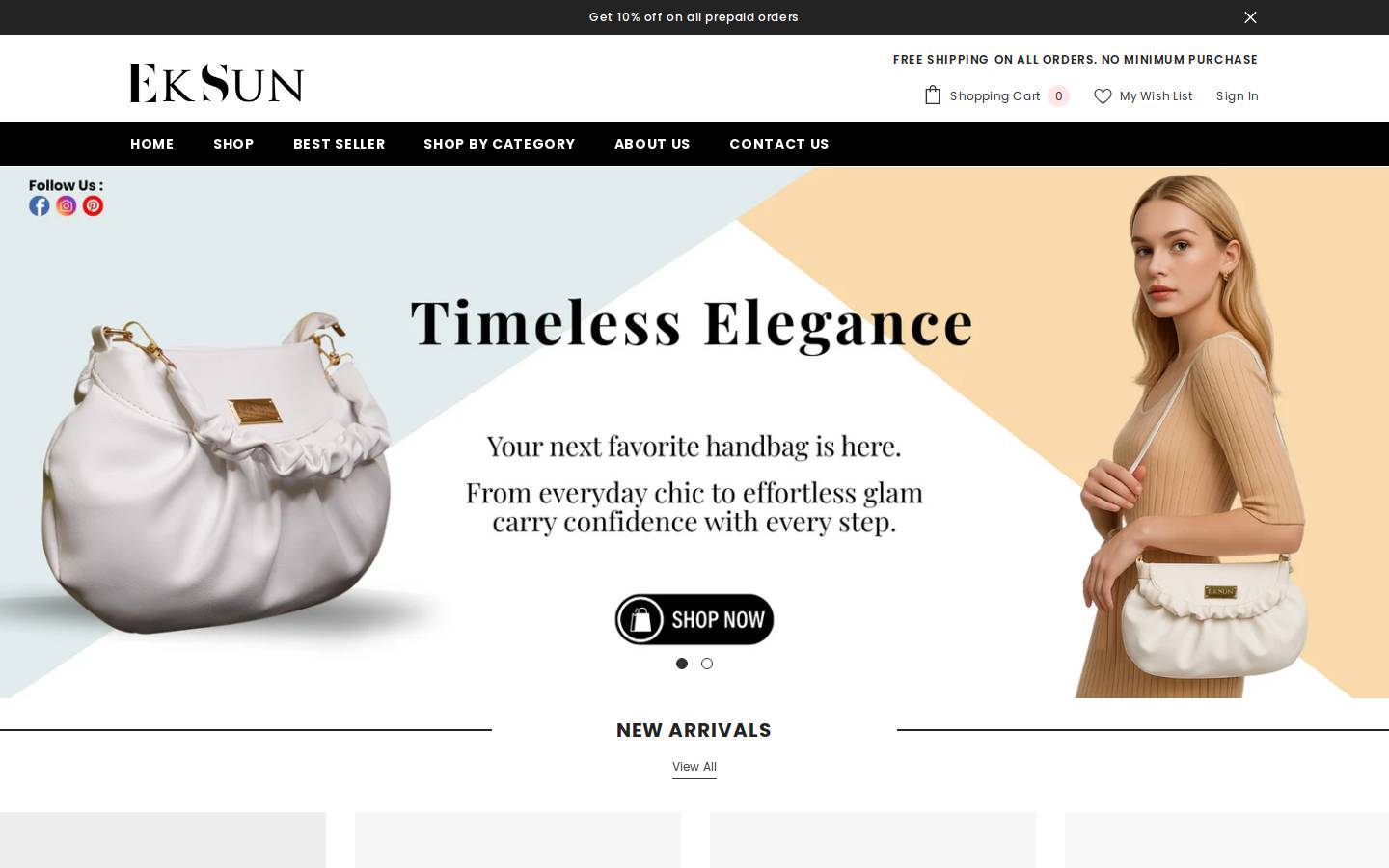 eksuncollection.com homepage screenshot