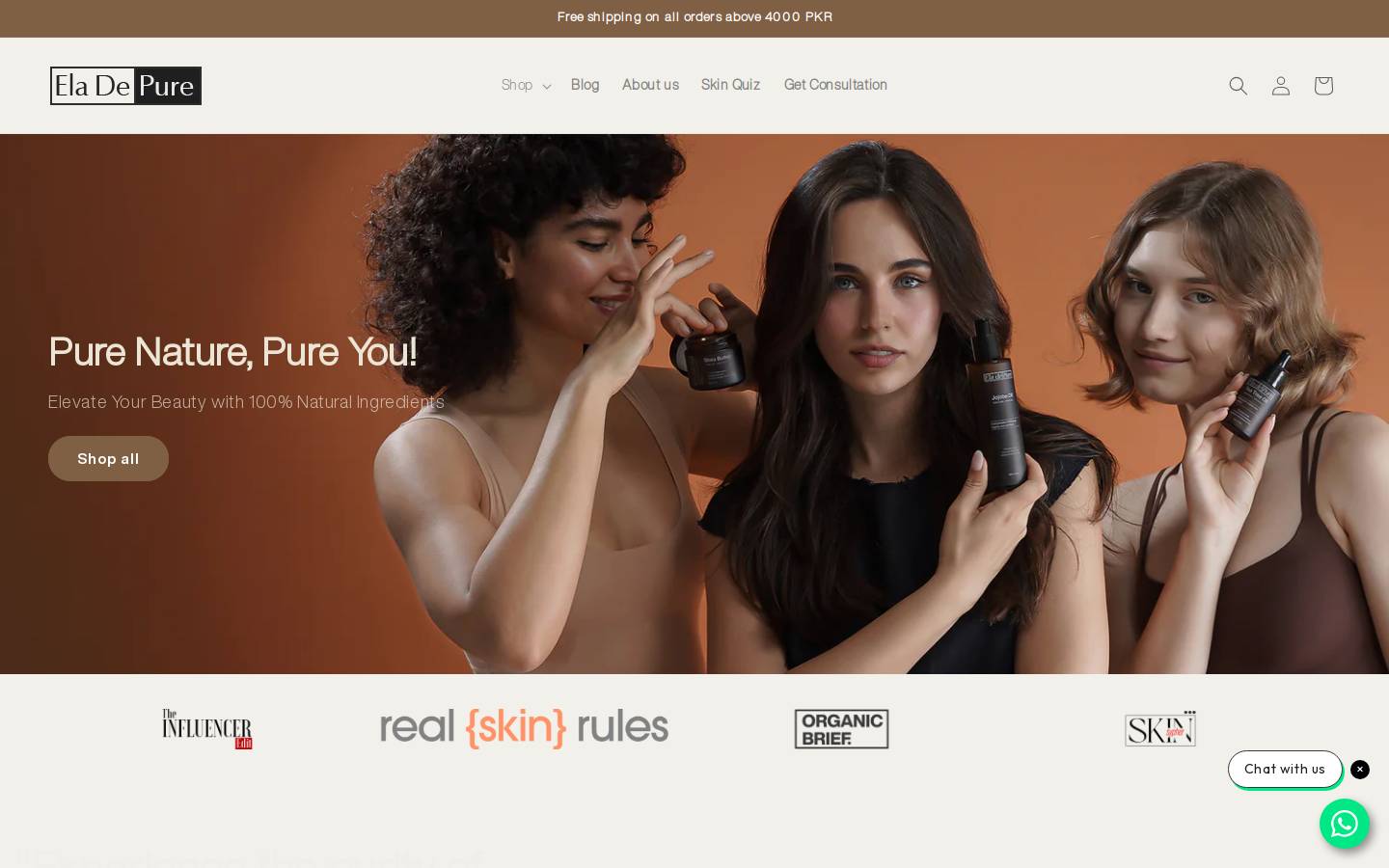 Ela De Pure homepage screenshot
