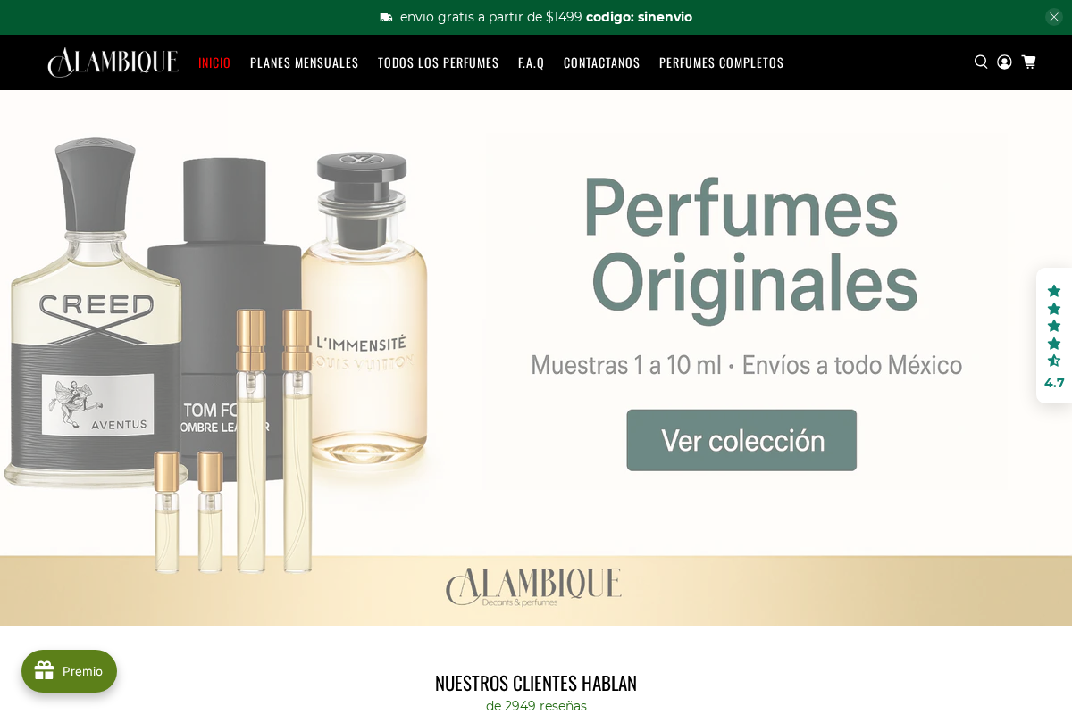 Alambique Parfums homepage screenshot