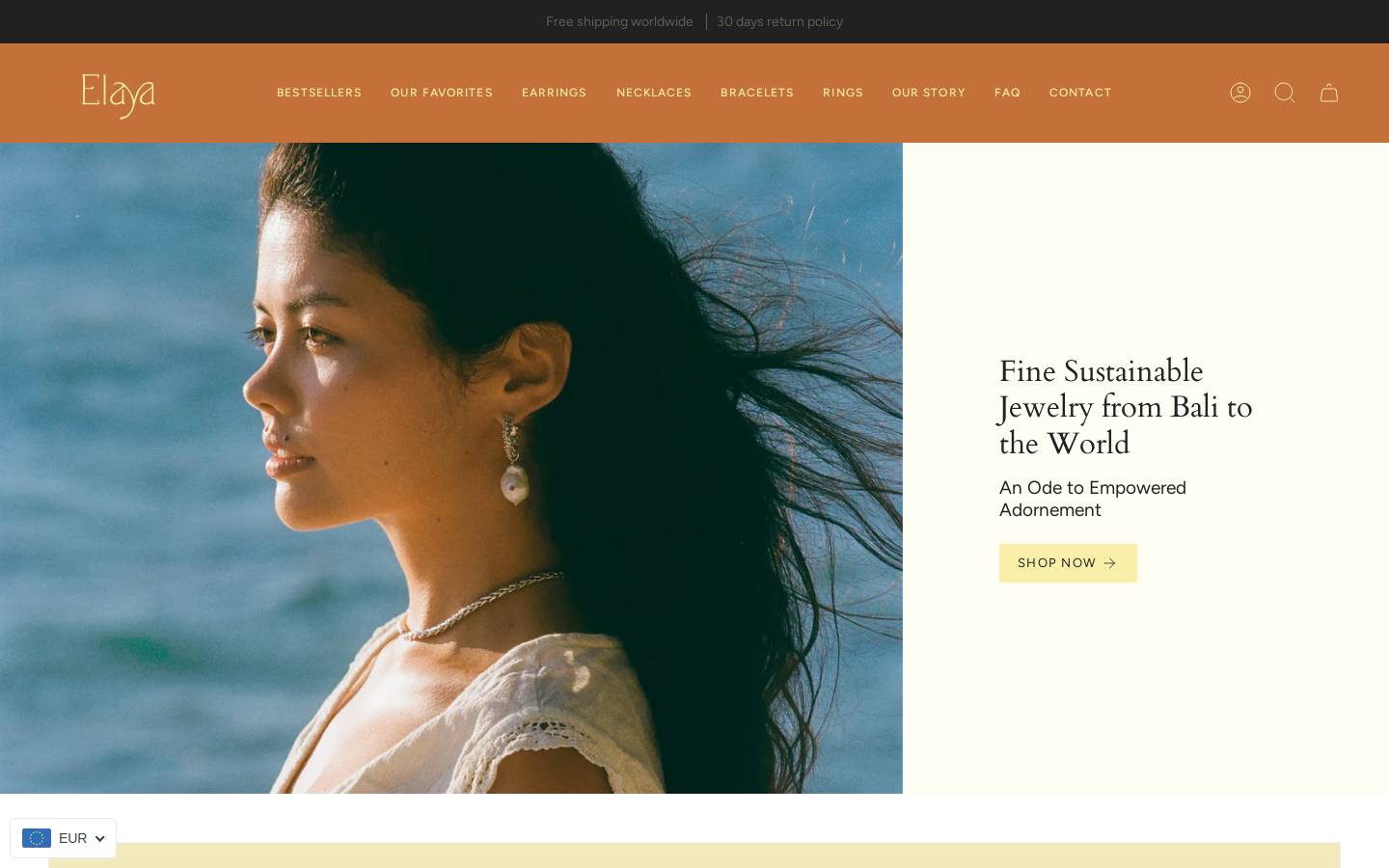 elayajewelry.com homepage screenshot