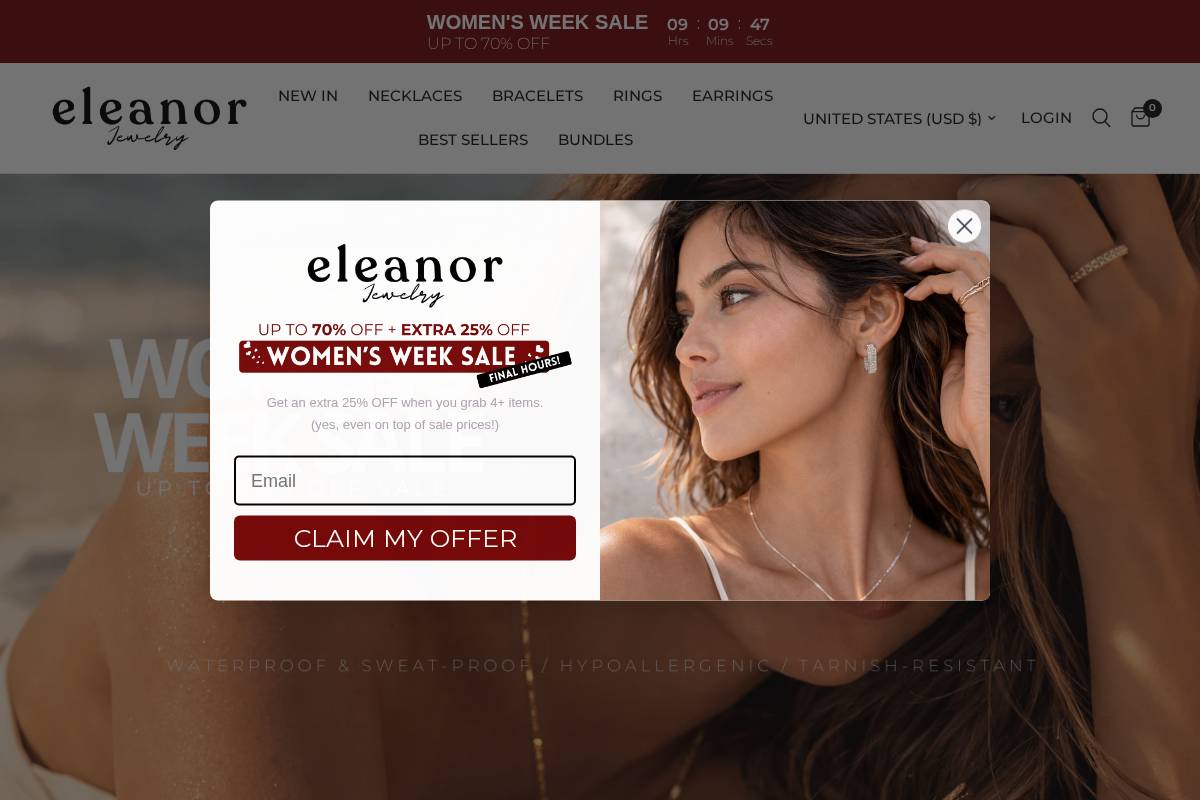 Eleanorjewelry homepage screenshot