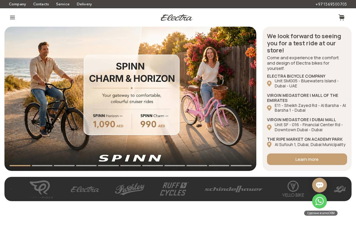 Electra Bicycle Company homepage screenshot