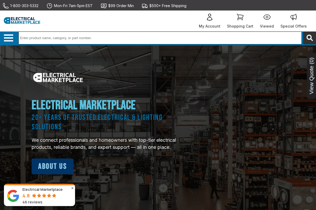 Electrical Marketplace homepage screenshot
