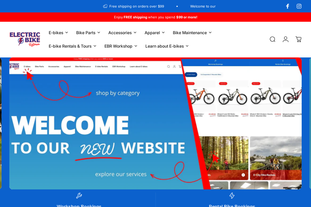 Electric Bike Rotorua Rentals homepage screenshot