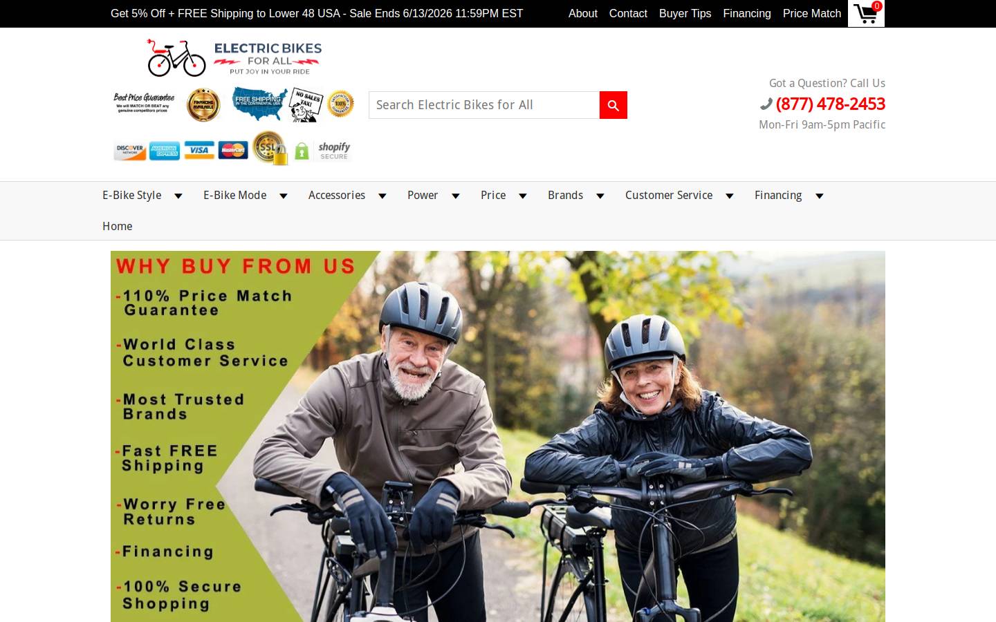 electricbikesforall.com homepage screenshot