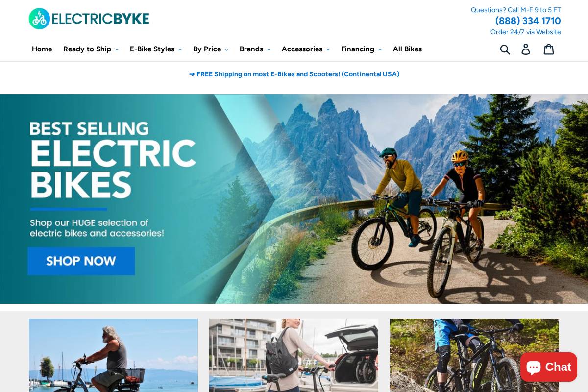 Electricbyke.com homepage screenshot