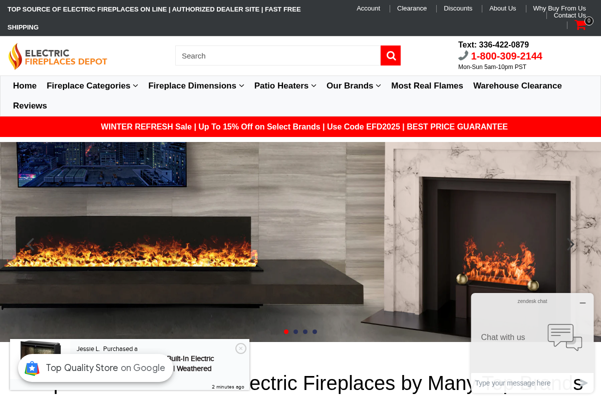 Electricfireplacesdepot homepage screenshot