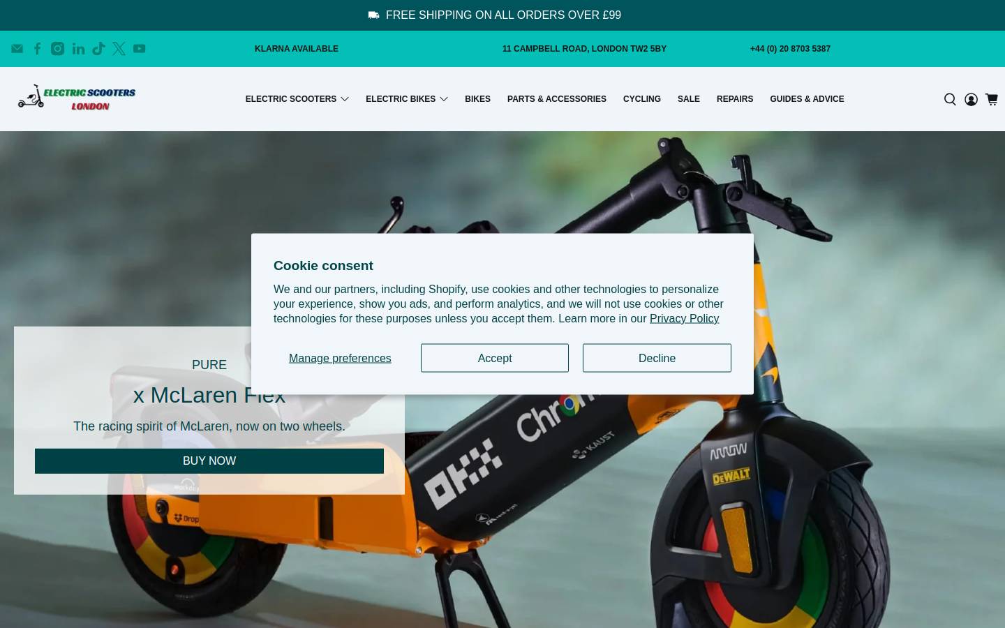 Electricscooterslondon homepage screenshot