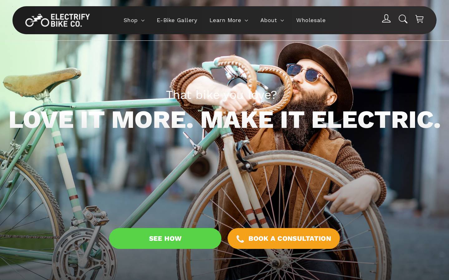 Electrify Bike Co. homepage screenshot