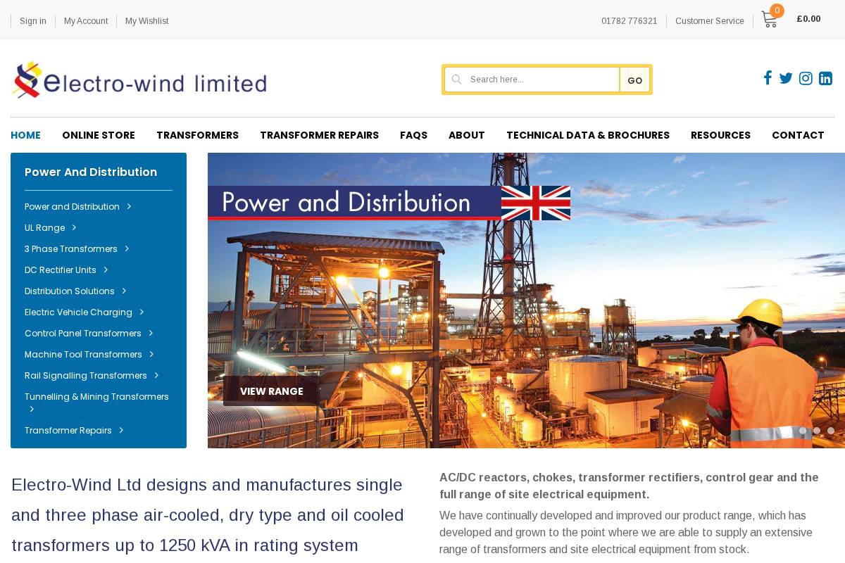 electro-wind.co.uk homepage screenshot