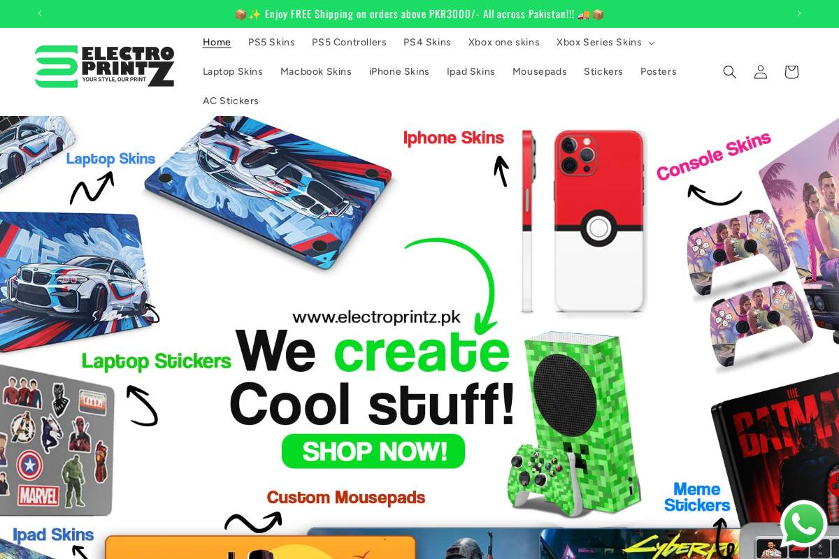Electroprintz homepage screenshot