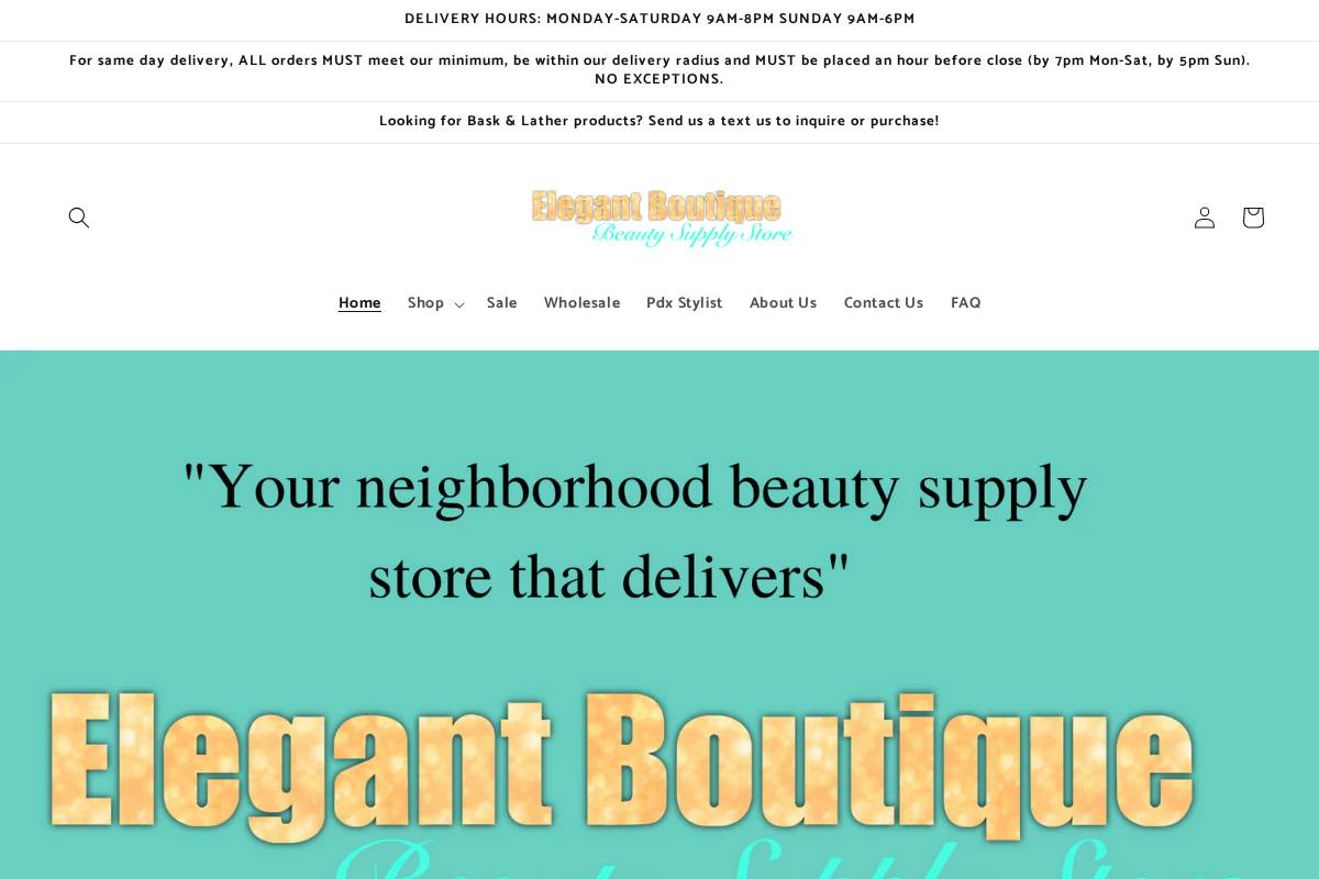 elegantboutiquebeautysupply.com homepage screenshot