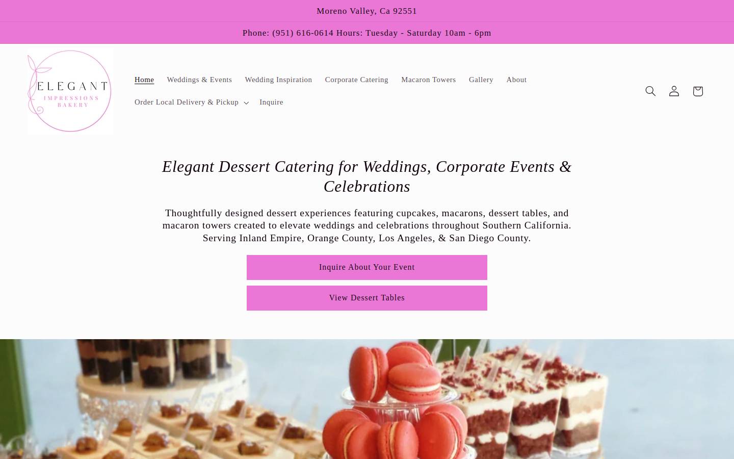 elegantimpressionsbakery.com homepage screenshot